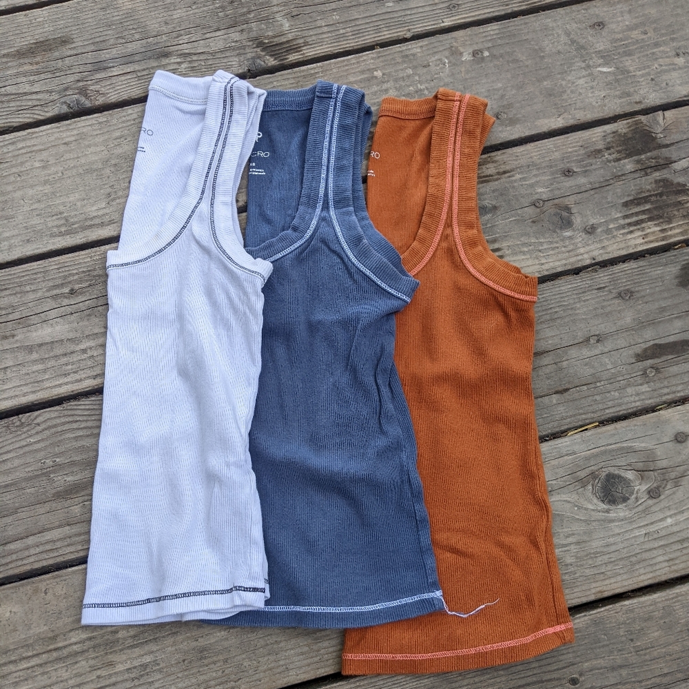 Pilcro White and Blue Ribbed Tank Tops